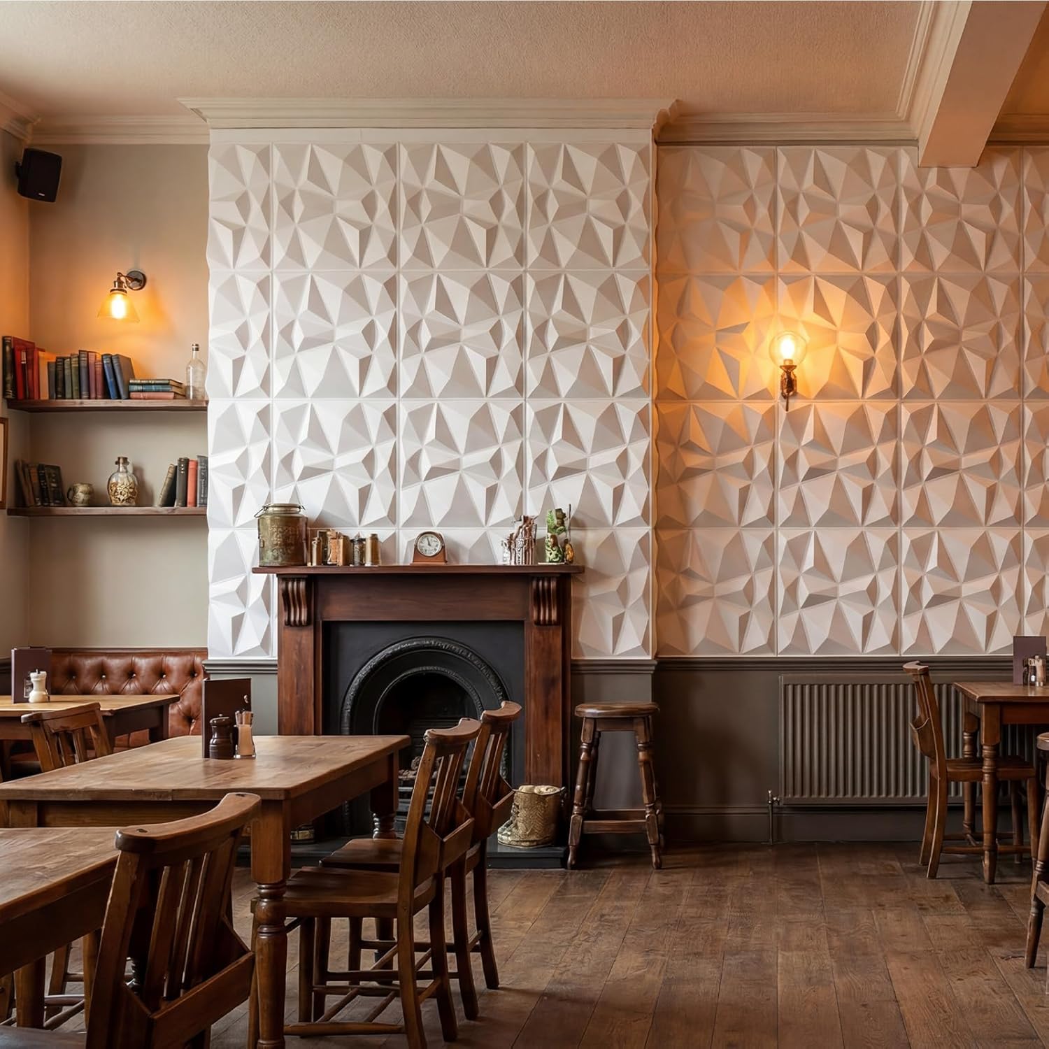 3D Wall Panel Diamond for Interior Wall Decor,Waterproof, Heat Resistant PVC Wall Panel 11.8''x11.8'' Diamond Accent Panels for Living Gaming Room, Bedroom, Office, 25 Pack (BS-2144-White)