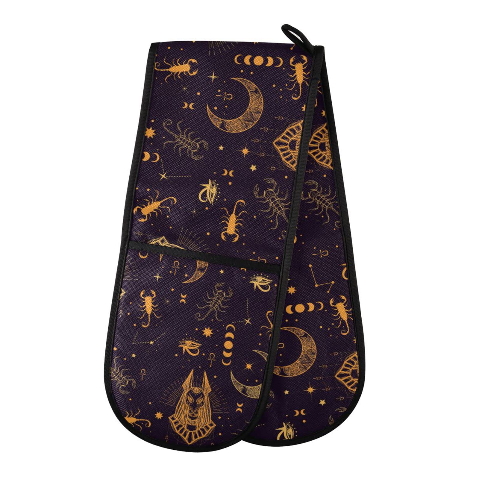 Double Oven Glove Egyptian Anubis Constellation Heat Resistant Double Ovens Mitt Modern Cooking Gloves Potholders — image 1