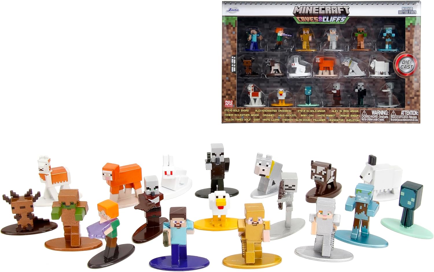 Minecraft Caves & Cliffs 18-Pack W10 1.65” Die-Cast Collectible Figures, Toys for Kids and Adults