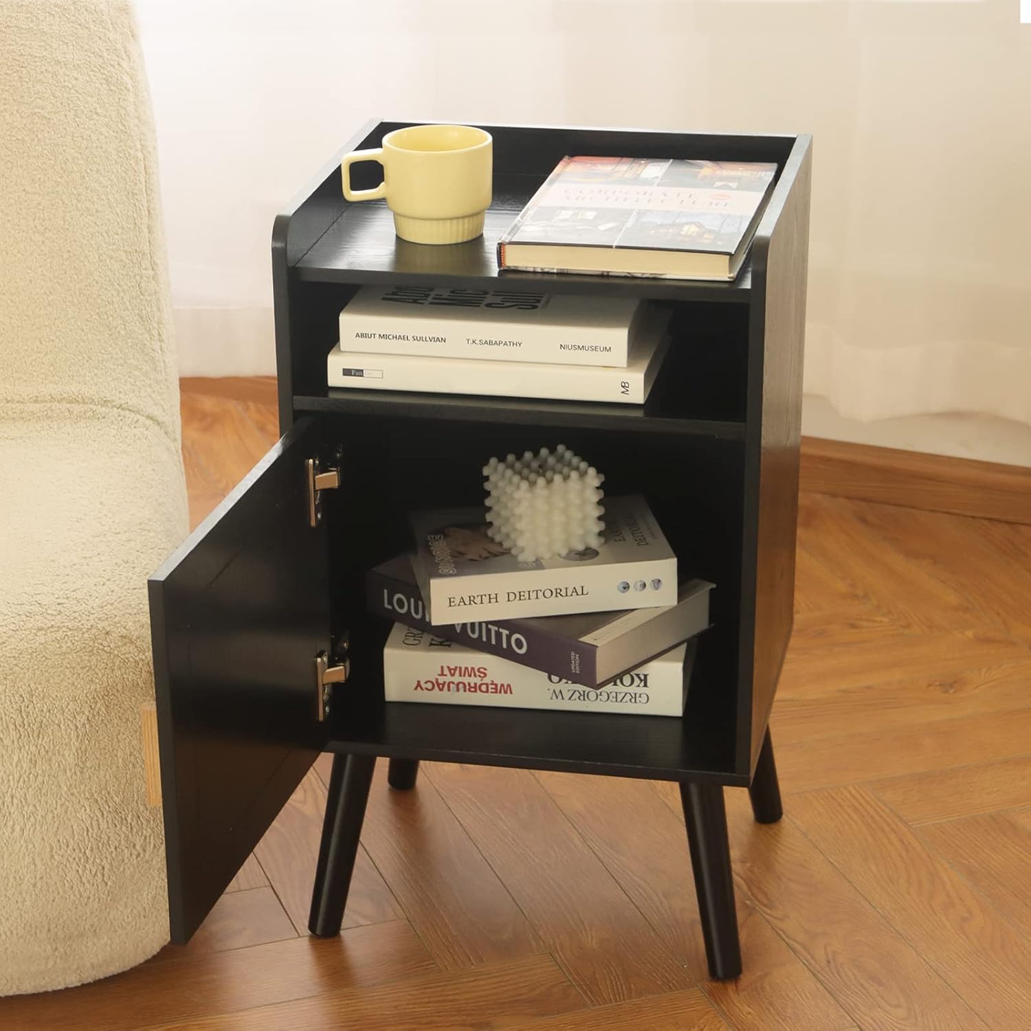 Buy AWASEN Mid Century Nightstand, Black Bed Side Table with Storage