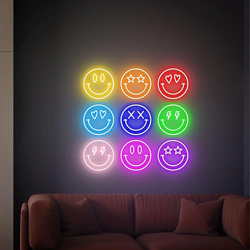 Miniatura 2 de Ralote - Luz de neón LED sonriente, letrero de neón de cara feliz, letrero de neón de sonrisa, arte de pared colorido, decoración de luz de pared de