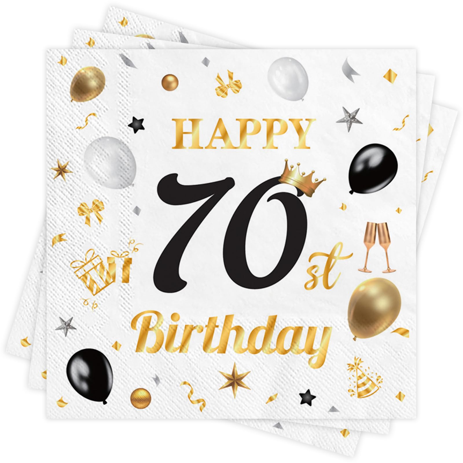 Wentsent White Gold 70th Birthday Paper Napkins, 40Pcs Happy 70th Birthday Party Paper Napkin Disposable,70th Birthday Serviettes Table Decoration for Men Women Her He 33x33cm