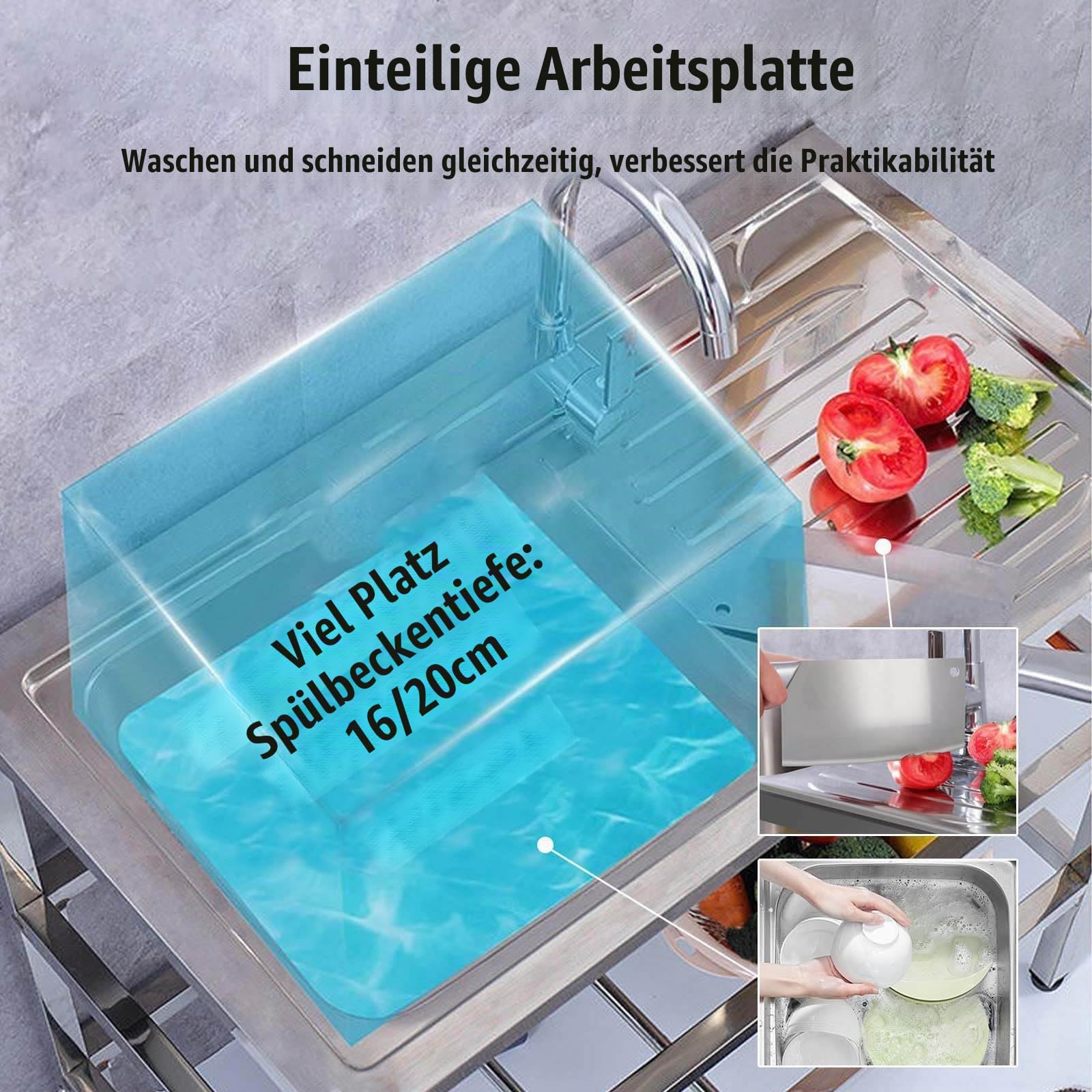 Spültisch Edelstahl 75 83cm Camping Spülbecken Wetterfest Outdoor Spüle Gartenschlauch Küche mit Wasserhahn Ablassvorrichtung Waschtrog Werkbank für Werkstatt Grillplatz Terrassen(75x40x75cm)