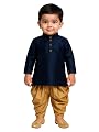 JBN Creation Boys' Navy Blue and Rose Gold Silk Blend Kurta and Dhoti Pant Set (VASBUK001NBnCDRG, for 7-8 Years)