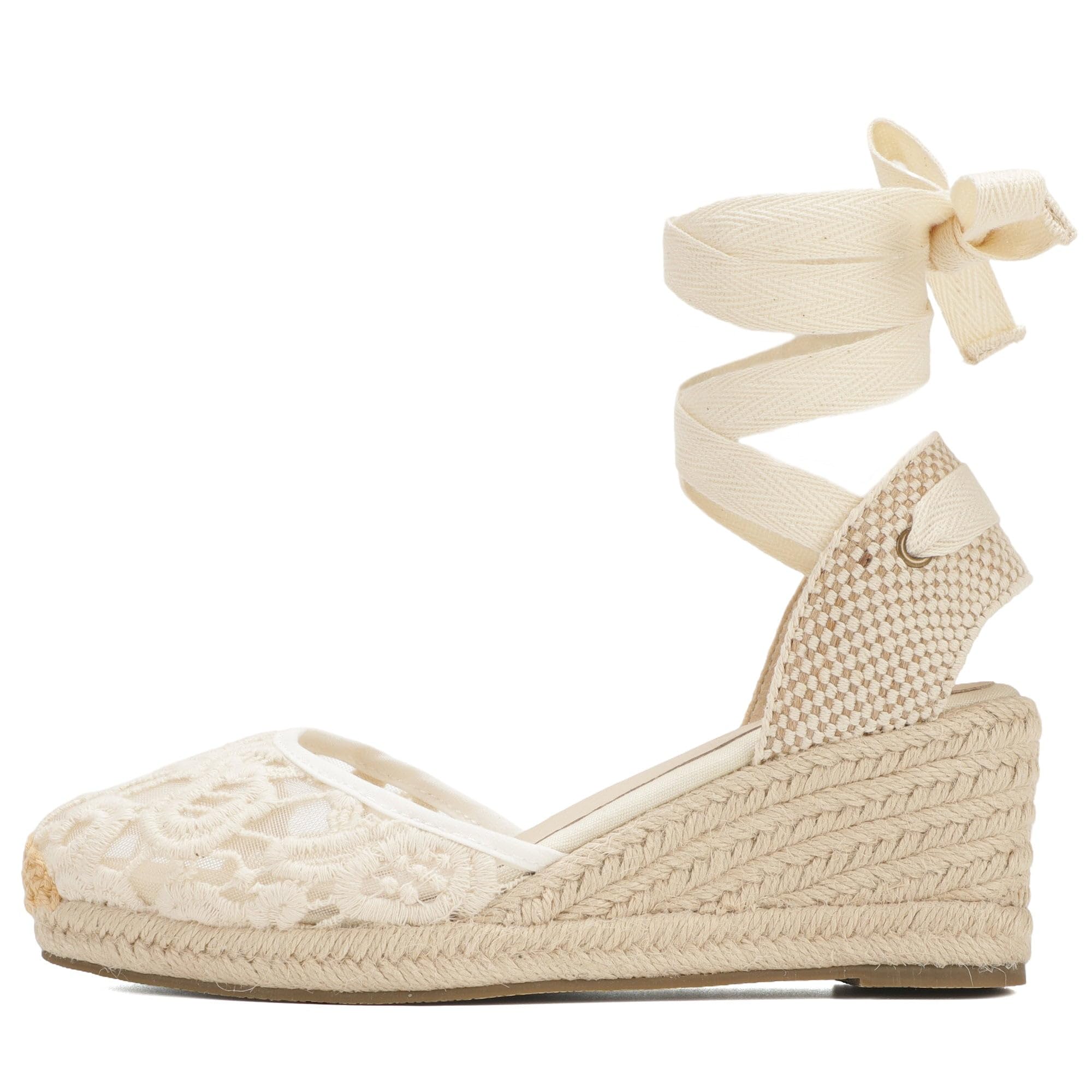 Espadrillas da donna con zeppa, zeppa da 7,6 cm, cinturino morbido alla caviglia, punta chiusa, sandali estivi classici