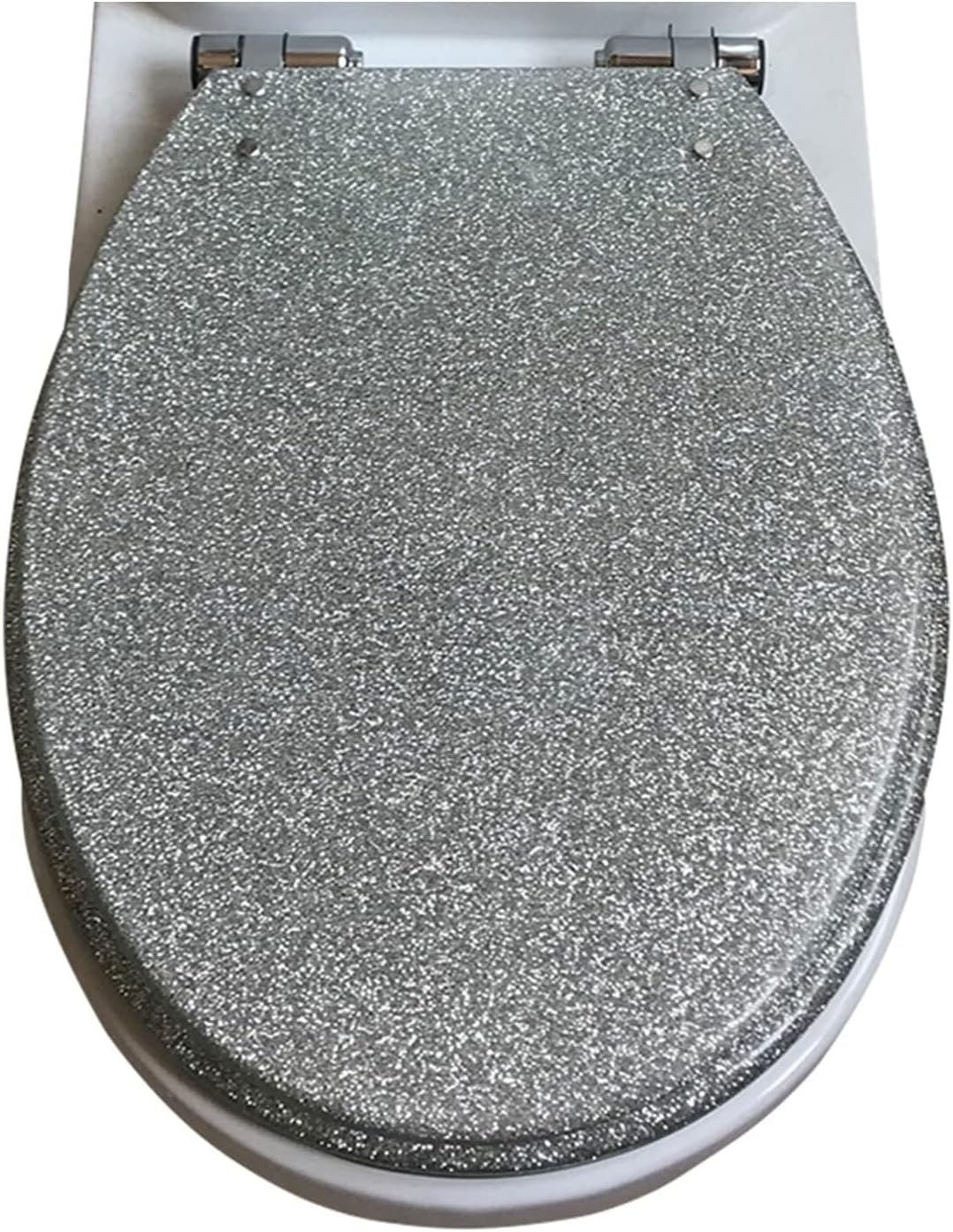 Sparkly Resin Toilet Seat, Round Soft Close Toilet Seat, Quick Release, Thicken Resin Lid with Glitter, Universal Fit for Elongated & D-shaped Toilets, Gold/Pink(Silver)