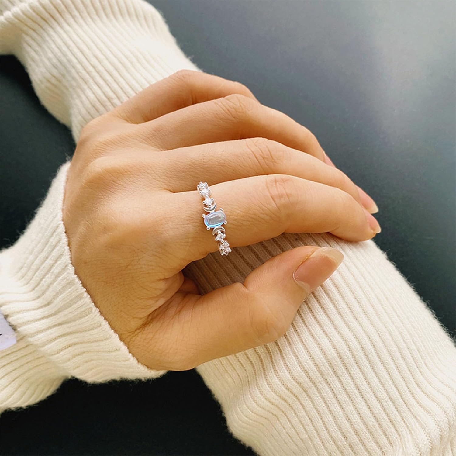 Promise rings for her VVS1 Lab Created Diamond 925 Sterling Silver Plated with 18K White Gold Dainty Stackable Engagement Rings Wedding Jewelry Adjustable