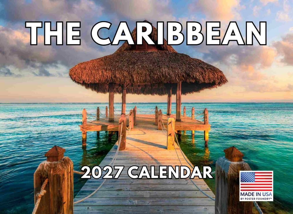 Caribbean Calendar 2027 Tropical Beach Islands Monthly Wall Calender 12 Month | American Made In The USA — image 1