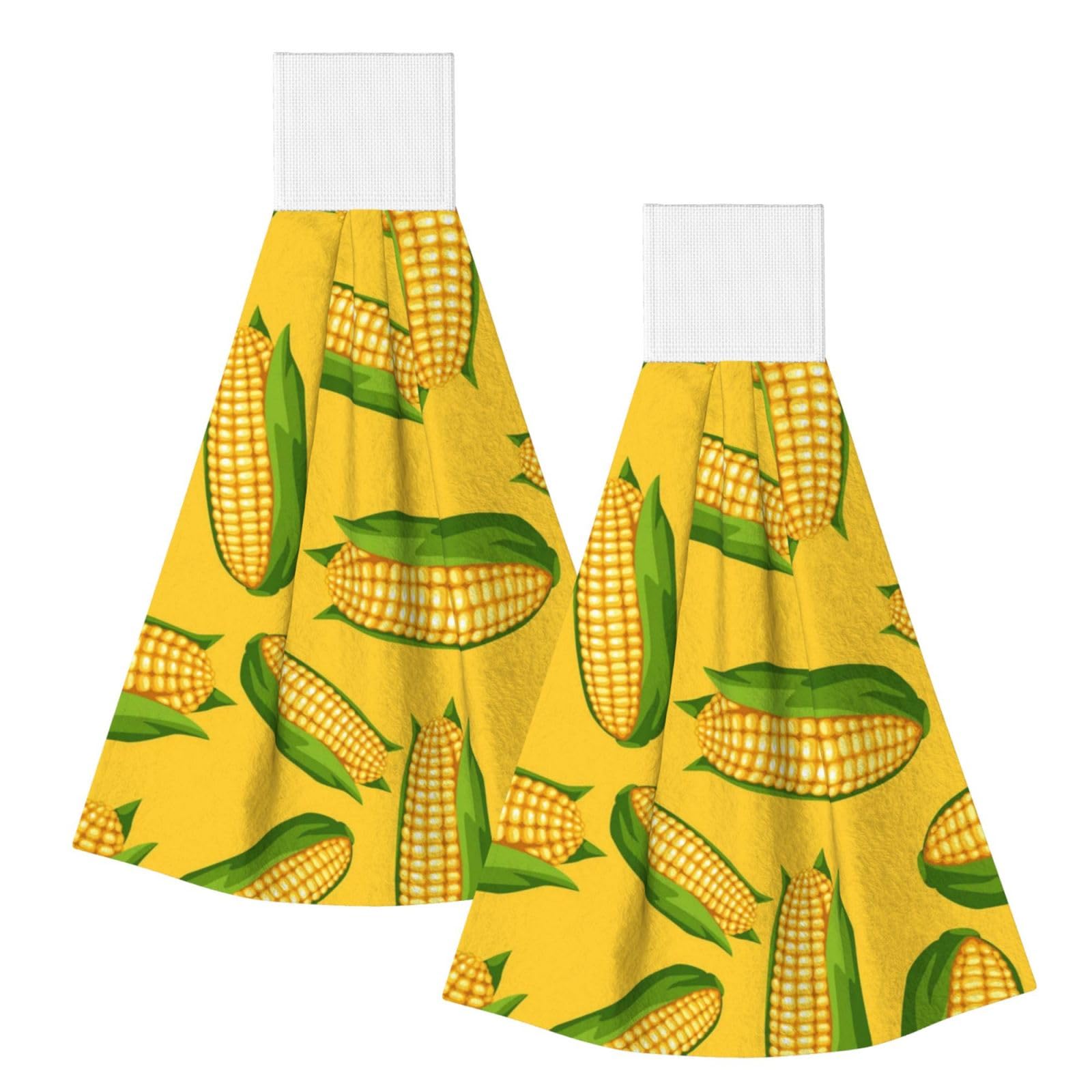 DOPKLNA Fresh Ripe Corn Cobs Pattern, 2 Pcs Hanging Coral Fiber Hand Towels for Bathroom, Absorbent Kitchen Towels