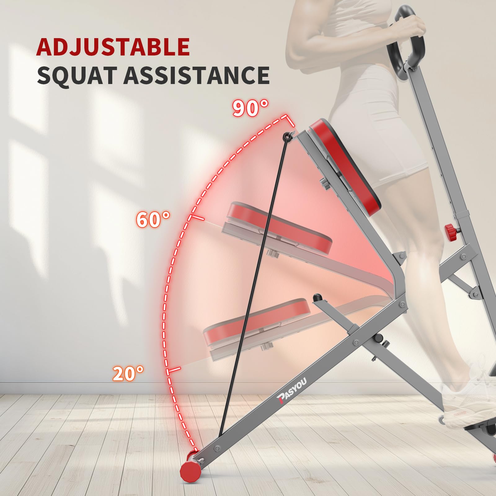 PASYOU Row-N-Ride Trainer per Squat assistito per Allenamento di Glutei e Gambe, Vogatore Pieghevole, Macchina per Squat per Addominali, Addominali, Braccia, Gambe, Schiena,Carico Fino a 122 kg