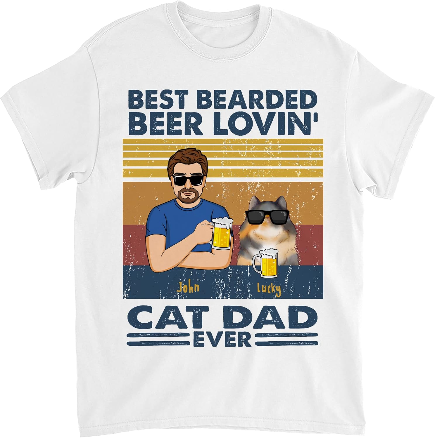 Gossby Personalized Cat Dad Shirt - A Man Cannot Survive On Beer Alone - Fathers Day 2026 Gift - Custom Name Tee