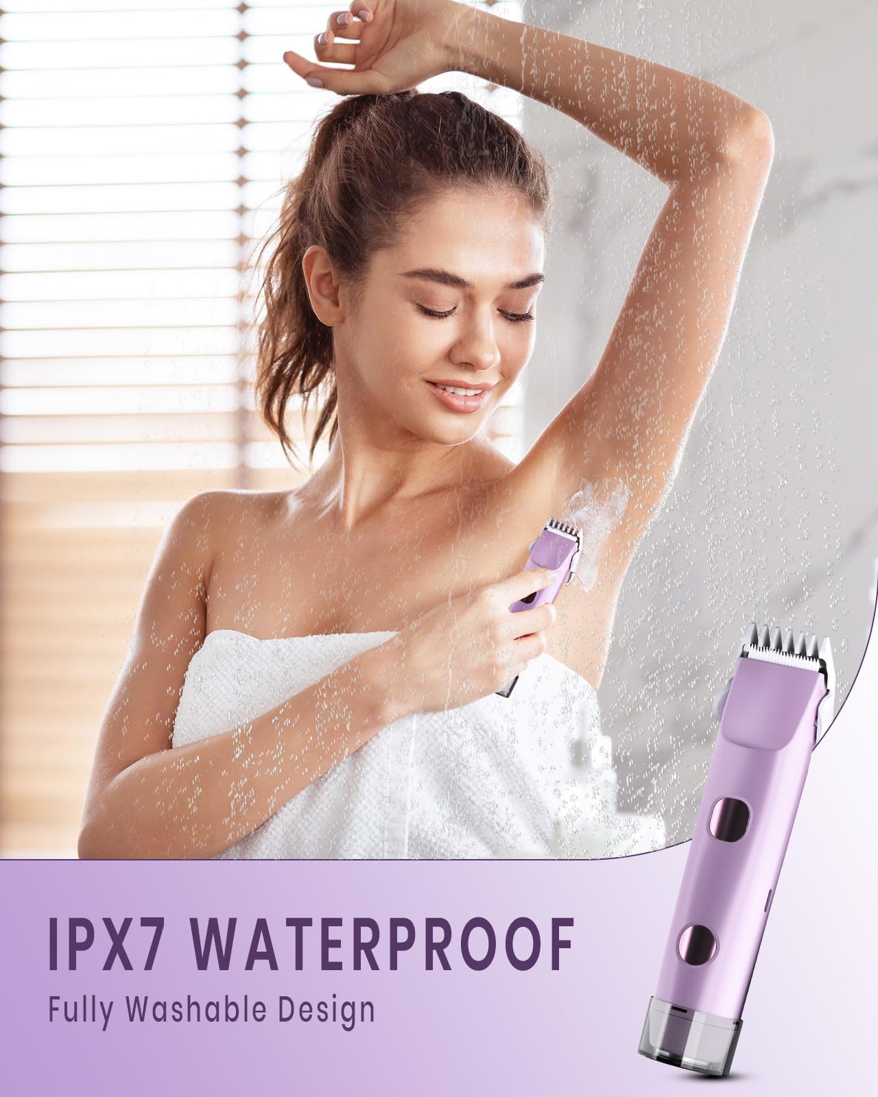 2-in-1 Bikini Trimmer für Frauen, IPX7 Wasserdichter Elektrischer Rasierer, Körperhaarschneider & Elektrischer Rasierer für Gesicht, Lippen, Schambereich, Beine, Lila