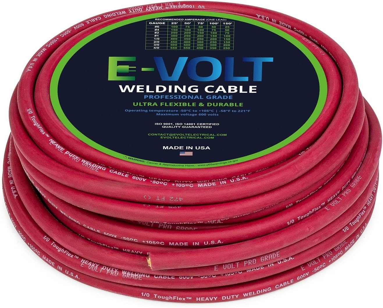 EVOLT Professional Grade Annealed Copper EPDM Welding Lead
