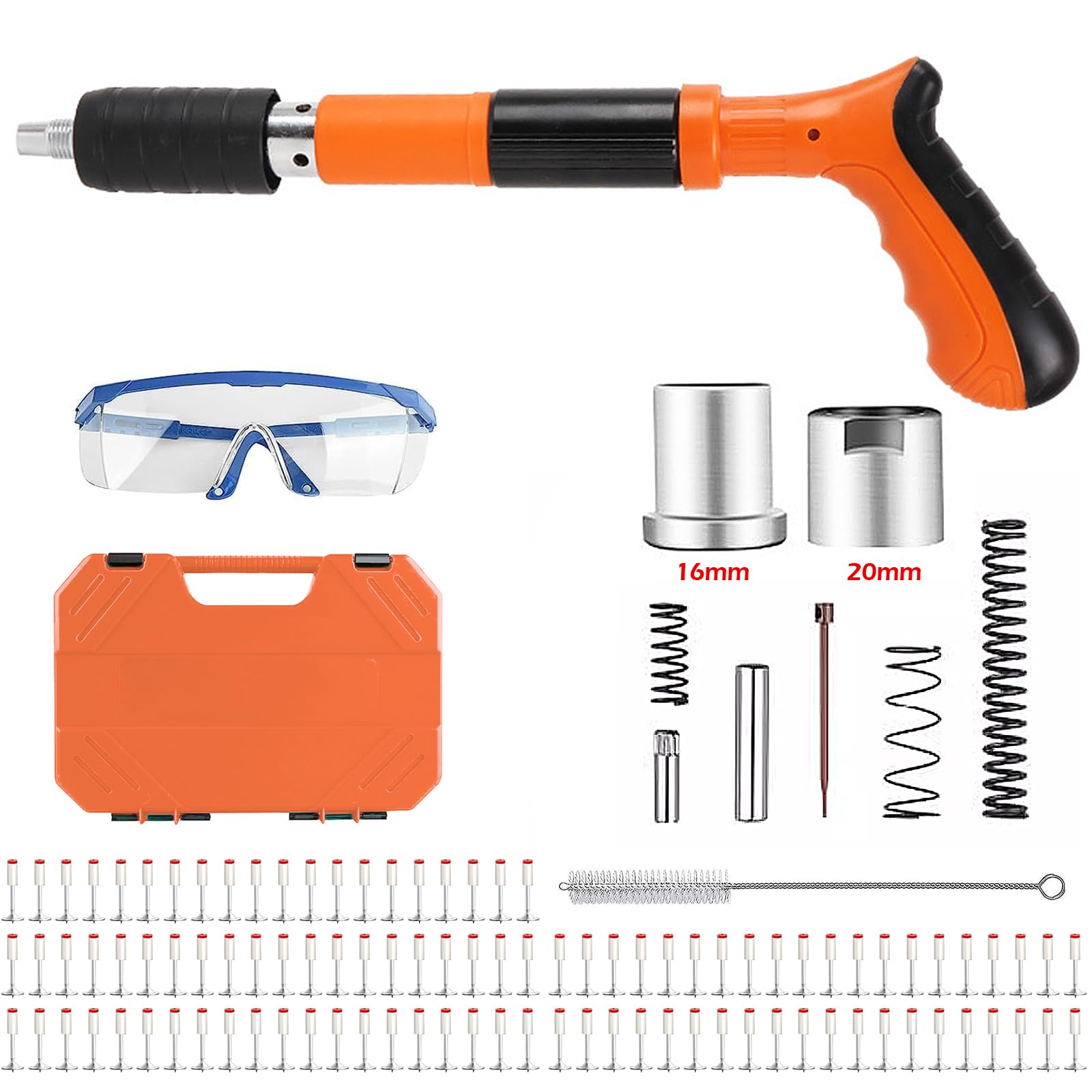 Cloueuse Béton Portable 5 Vitesses - Pistolet à Clous Avec 100 Clous + Lunettes - Rouge