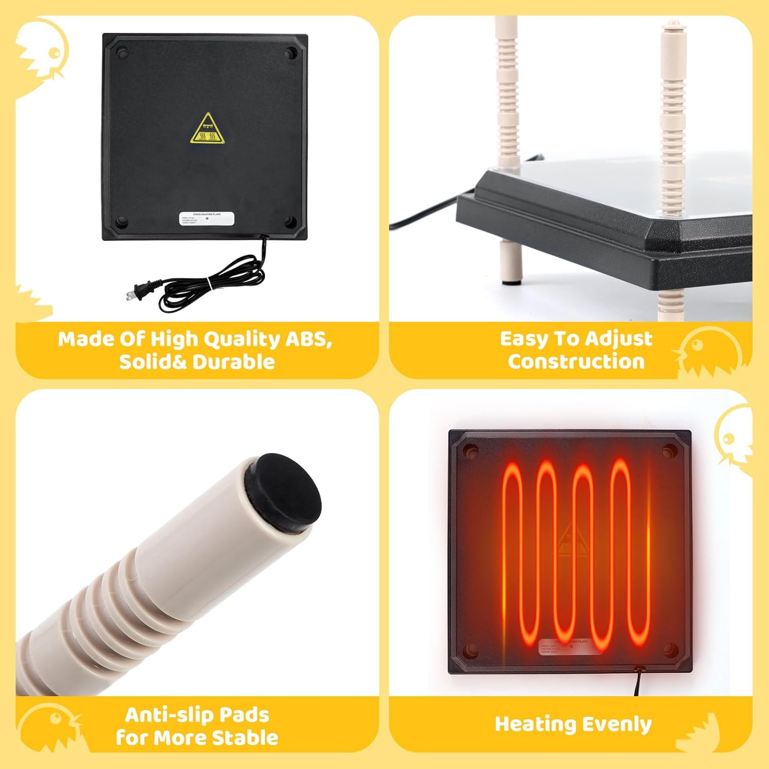 Brooder Heating Plate for Chicks Adjustable: with Bonus 12x12 Warmer with Easy- Cleaning Plate 22W Poultry Coop Heater for 15 Baby Chicks