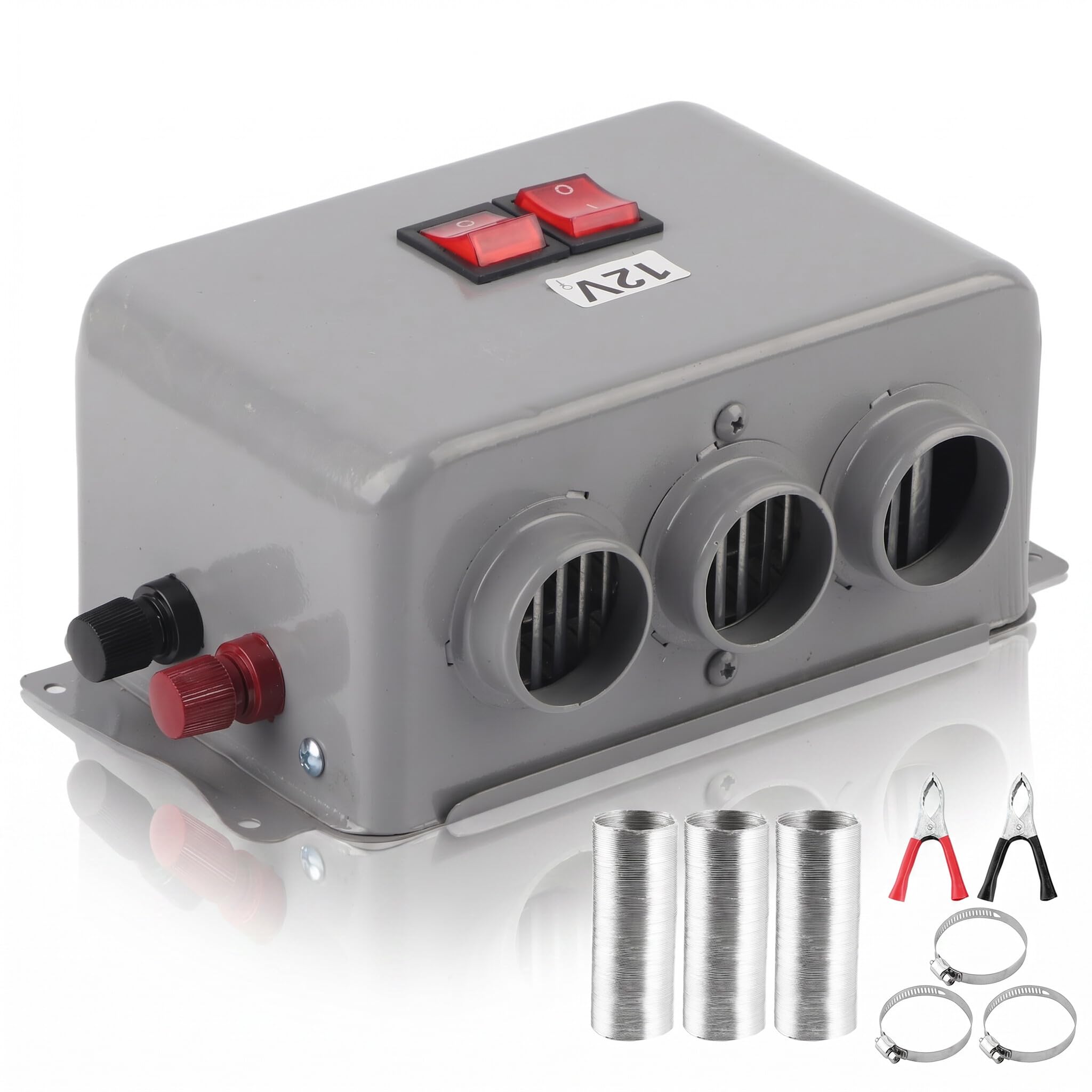Chauffage de Voiture 12 V Chauffage de Camping-car 12 V Chauffage Portable pour Voiture Chauffage 12 V pour Fourgonnette 600 W-800 W Chauffage Rapide 3 Trous pour Réchauffement | Compact en fer, idéal pour camping-car et fourgonnette, dégivrage et désembu