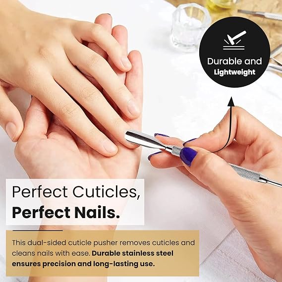 Cuticle Pusher Tools - Professional Nail Cuticle Pusher Cuticle Remover Cuticle Trimmer Spoon Shaped Nail Cleaner Dual Sided Metal Stainless Steel Manicure Pedicure for Women 4 Pack Set Krisp Beauty