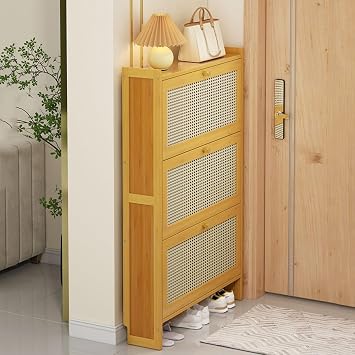 Slim Shoe Cabinet with Drop Down Drawers Solid Wood Wall Mounted nizer Narrow Shoe Rack for Entryway Hallway Bedroom Space Saving Storage Solution