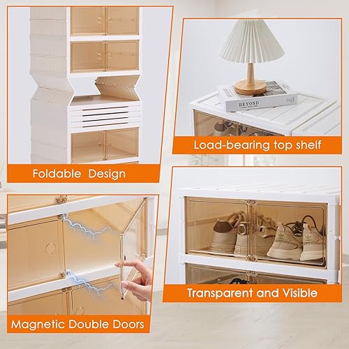 Miniatura 5 de LAFORMO Zapatero plegable organizador de zapatos plegable con puertas, armario plegable de plástico grande, estantes de zapatos de fácil montaje