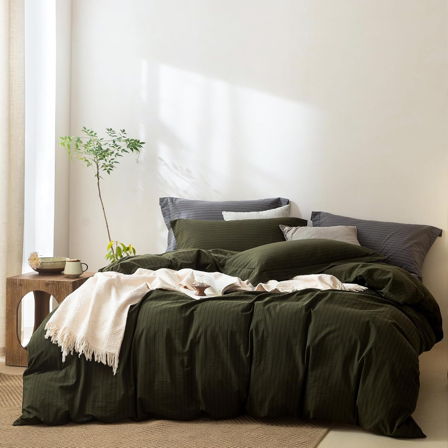 Stripe: Olive Green-black(no Comforter)