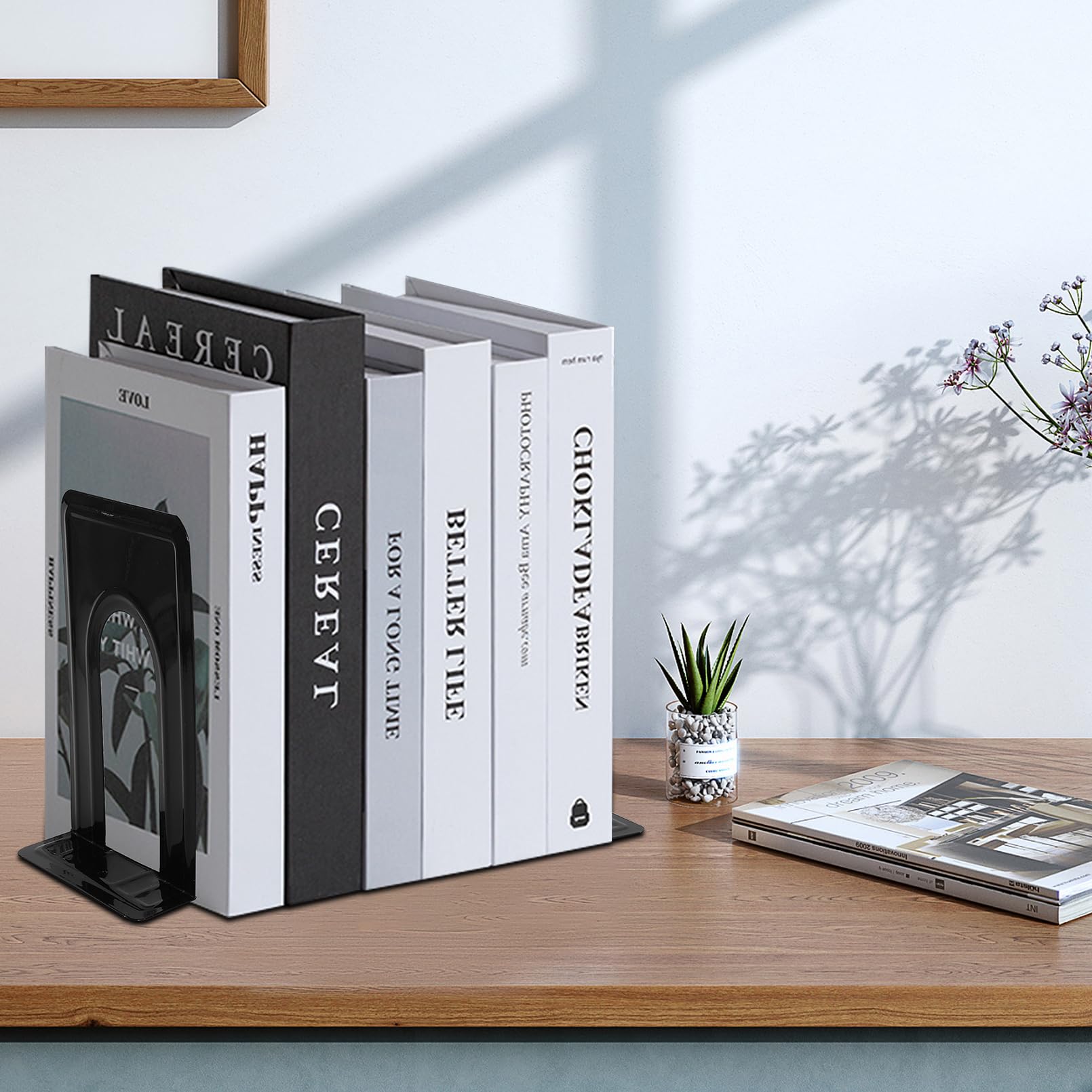 Buchstützen, Buchstützen für Regale, Metall-Buchstützen, robuste Buchstützen, schwarze Buchstützen, rutschfeste Buchstützen, universeller Buchstopper für schwere Bücher/Filme/CDs, Büro,