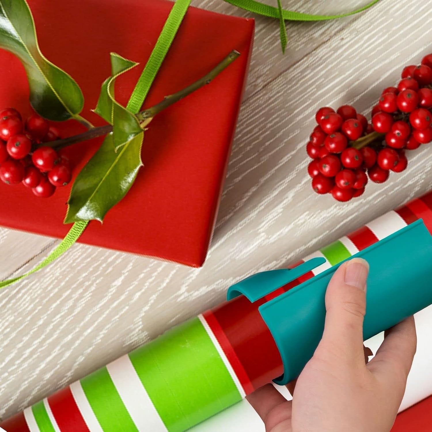 2PCS Christmas Wrapping Paper Cutter Tool Tube, Gift Wrap Cutter, Storage Rack and Dispenser with Embedded Blade, Round Lip, Safer and Easier Cutting