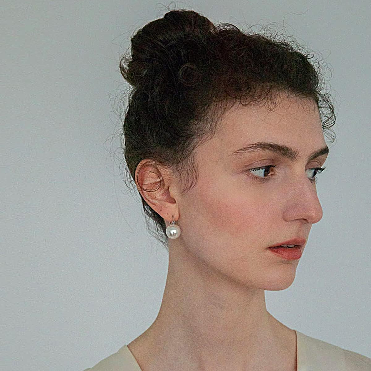 OwMell Elegant 925 Sterling Silver Pearl Drop Earrings Dangle Stud Gold Plated Earrings for Women Large Size 12mm - Image 4