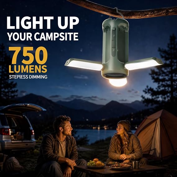 Camping Lantern Rechargeable, 3-in-1 Foldable Tent Light & Flashlight, 1500LM, 10000mAh, IP54 Water Resistant, 1/4 Screw Base, Stepless Dimming, 5 Modes for Camping, Hiking, Power Outages