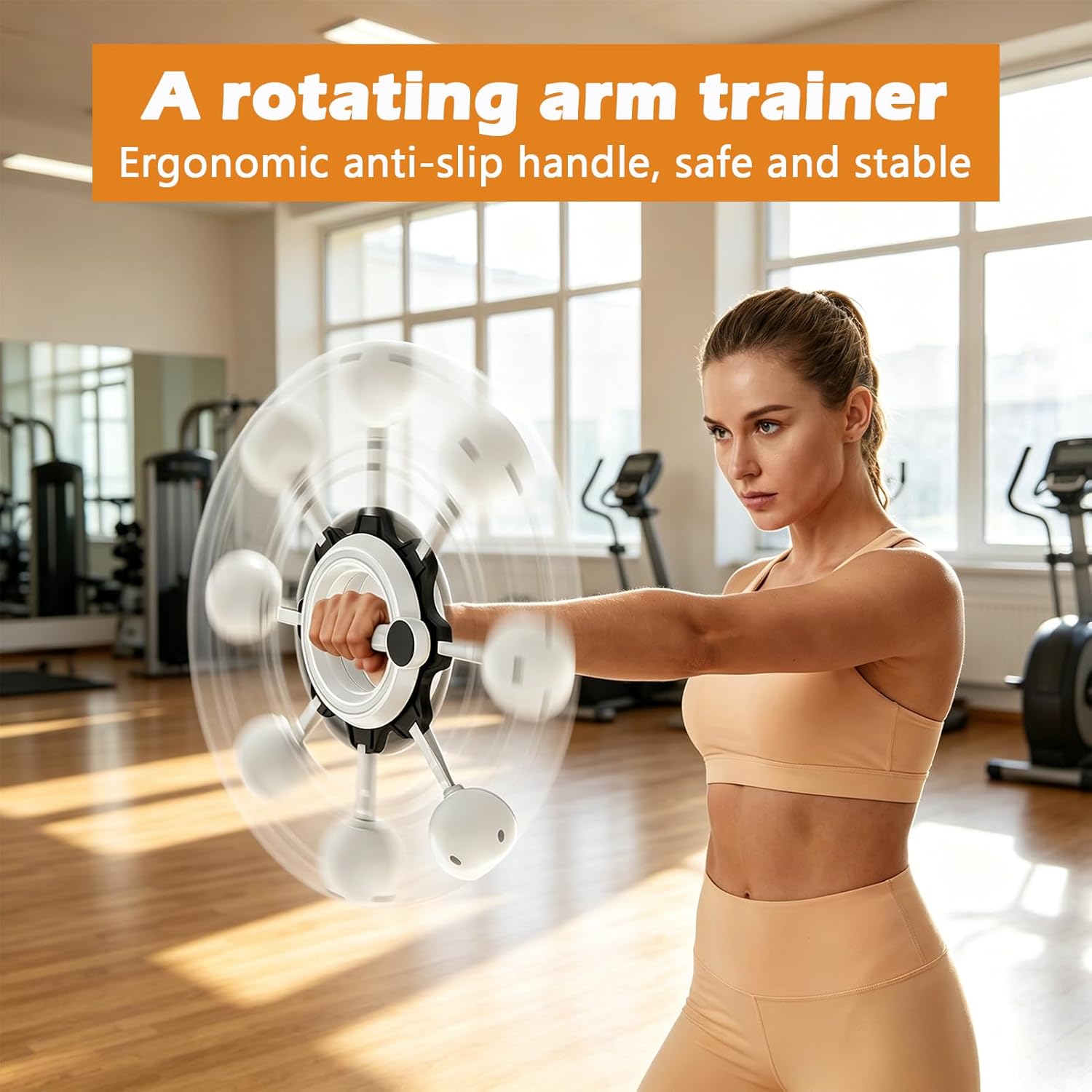Arm & Shoulder Workout Equipment for Men and Women, Infinity Hoop for 360° Rotating Hand-Crank Forearm Trainer, Chest Strength Trainer with 2 Wristbands