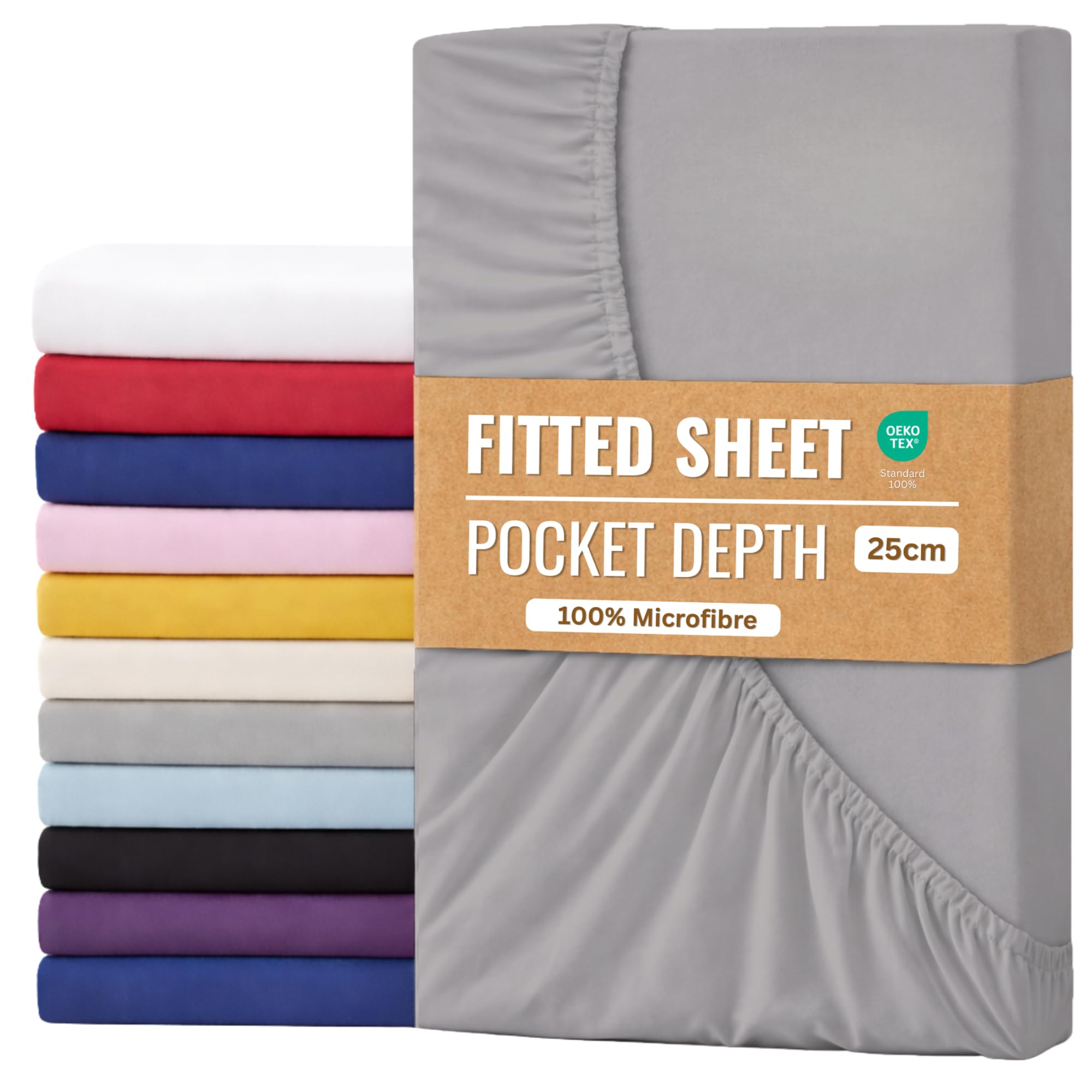 Fitted Sheet 25cm with Extra Deep Pockets - OEKO-TEX Certified Bed Sheet Single Size 90X190CM | Hotel Quality & Wrinkle Resistant | Brushed Microfibre Fitted Sheets (Charcoal, Single 25CM)