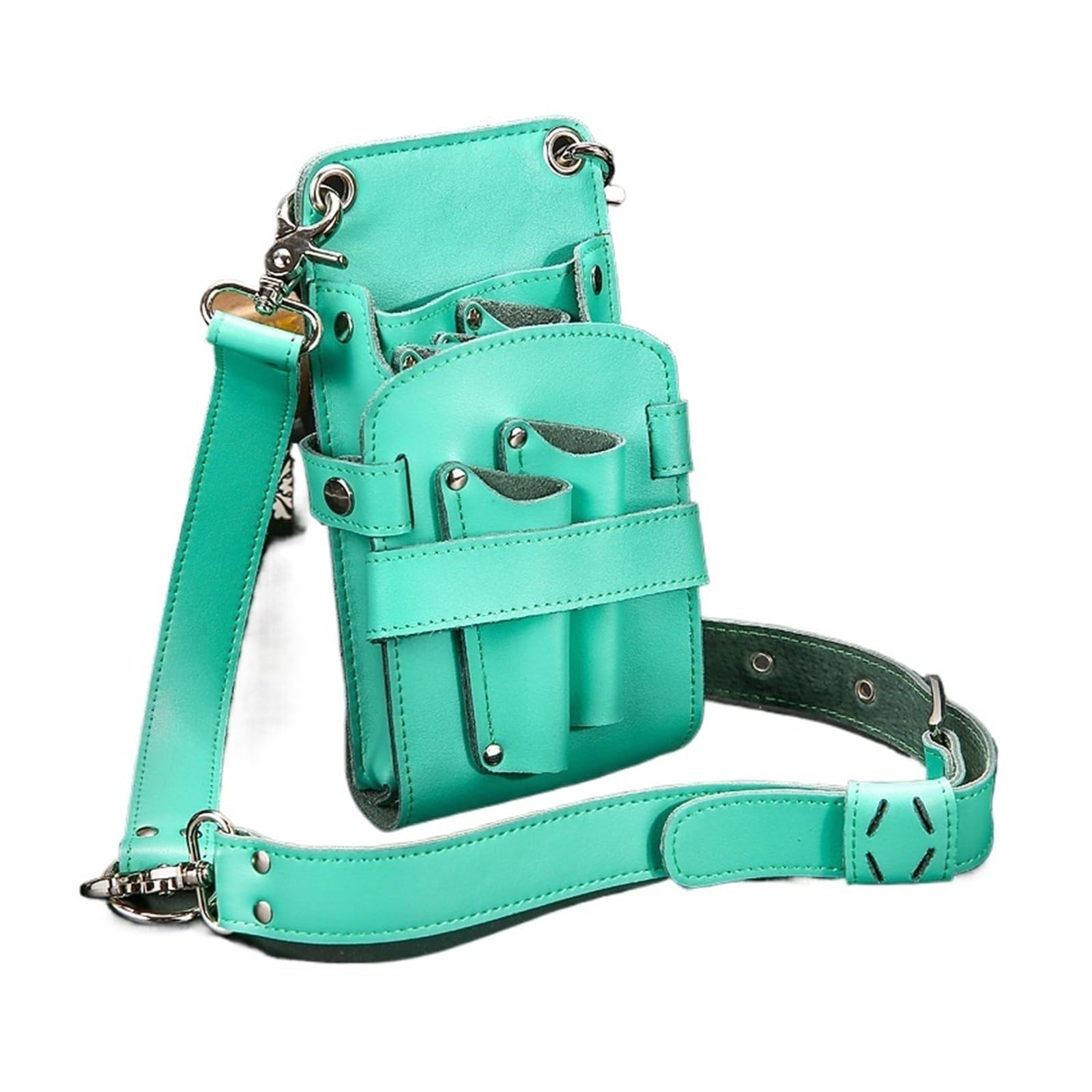 Leder Haarscherentasche Clips Tasche Friseurscherenholster Beutelhalter Fall mit Hüftgurt(Blue)
