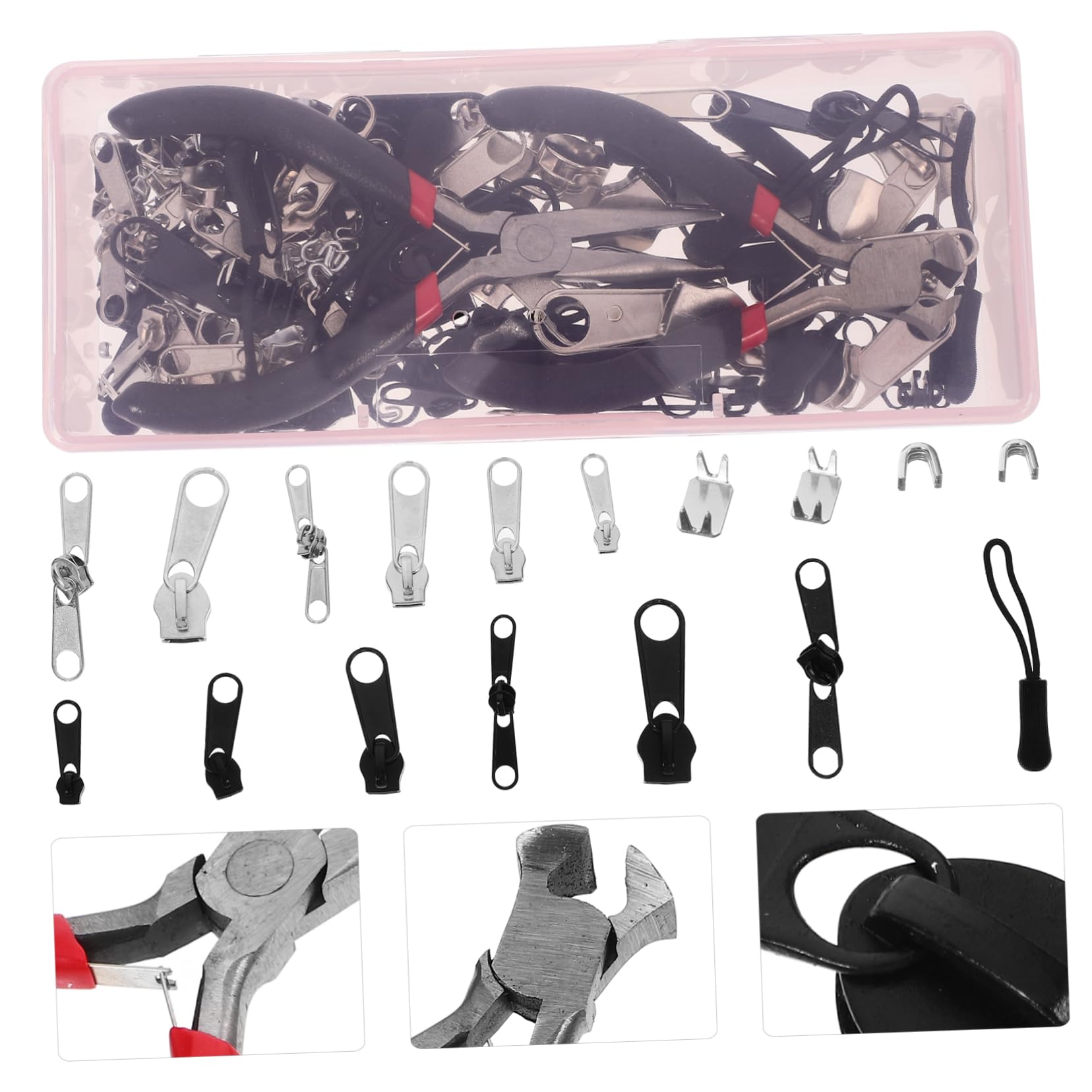 TEHAUX Reißverschlussreparatur mit Montagezange für Kleidung Taschen und Gepäck Ersatzteile für Metallreißverschlüsse für Rucksäcke Sporttaschen und Diy-projekte