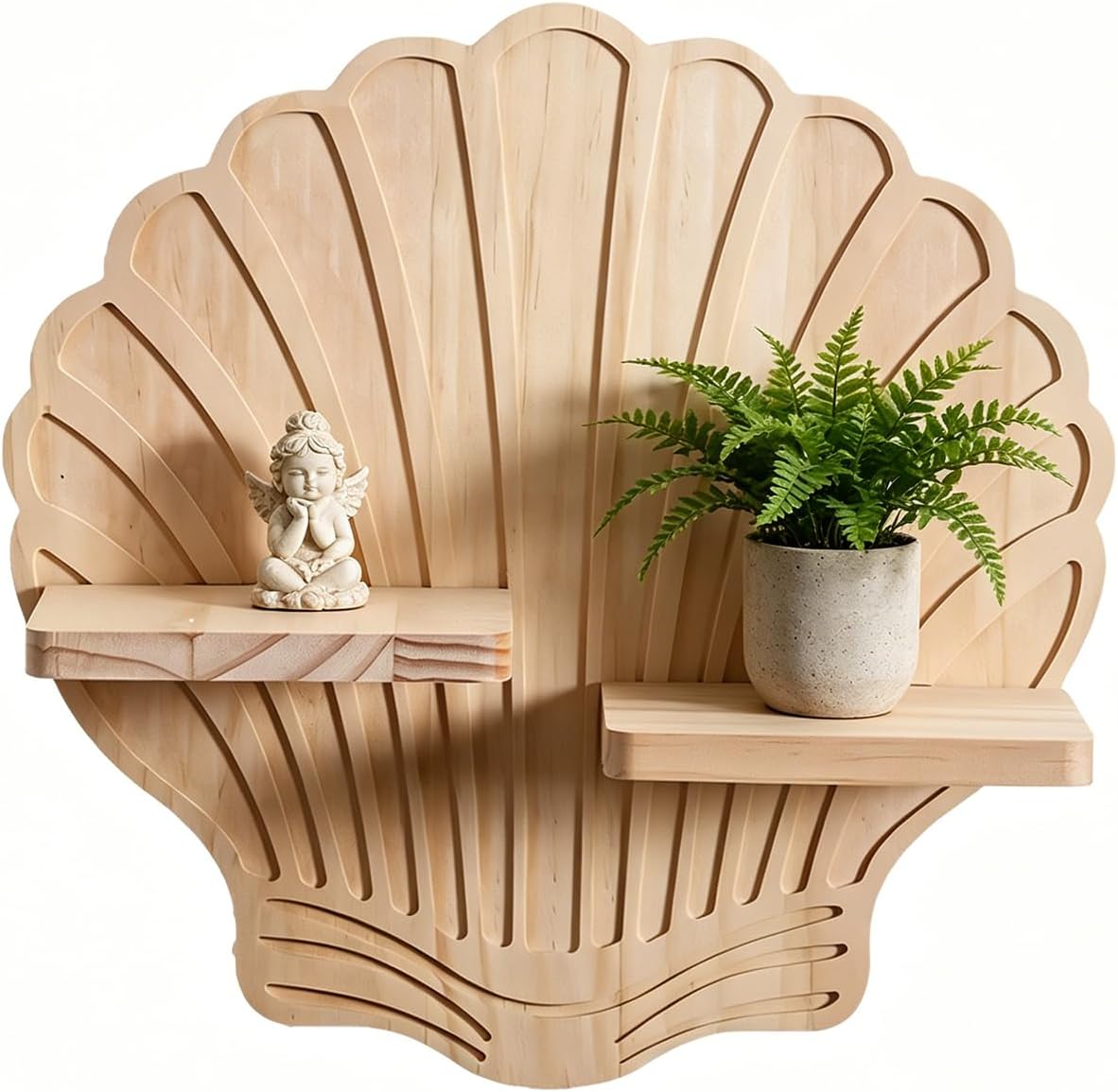 Wooden Seashells Wall Shelf, Unique 2 Tiers Shells Shaped Design Shelf, Wall Floating Hanging Display Storage Shelves for Living Room Playroom Home Decor