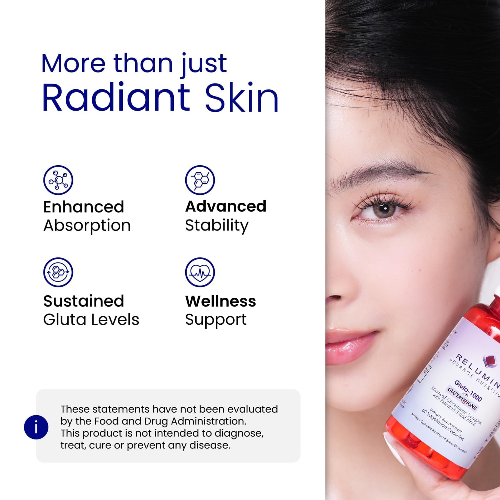 Amazon.com: Relumins Advanced Patented Tri-Form Glutathione Complex 1000 mg  - Fast-Absorb L-Glutathione, S-Acetyl & Liposomal + Alpha-Lipoic Acid &  Rose Hips