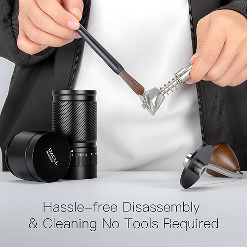 Miniatura 5 de Molinillo de café manual con ajuste numérico externo ajustable, capacidad 1.06 oz con rebabas cónicas de acero inoxidable CNC (negro)