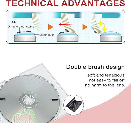Miniatura 3 de Nicer Kit limpiador de reproductor de CDVCDDVD, disco de limpieza de lente láser seguro y eficaz con sistema de limpieza de doble cepillo, NSCD-01
