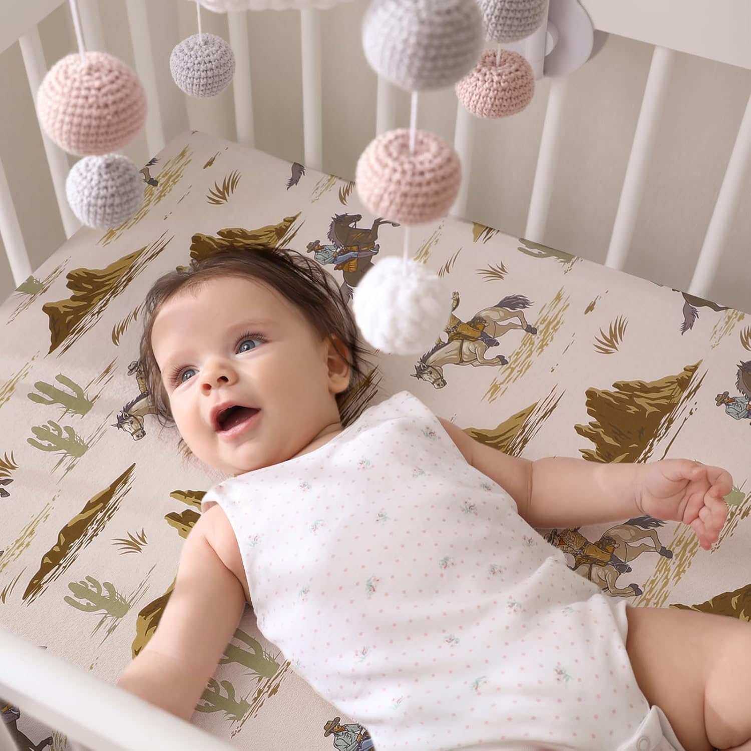 2 Pcs Western Cowboy Crib Sheet Set 52 x 28 x 8 Inches Newborn Bedding Nursery Baby Sheets for Girl Boys Baby Gifts for Standard Crib and Toddler Mattresses image 6 of 7 B0D9K63V84