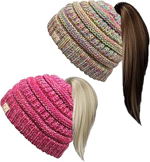 BeanieTail Children’s Ponytail Messy Bun Beanie Solid Ribbed Hat
