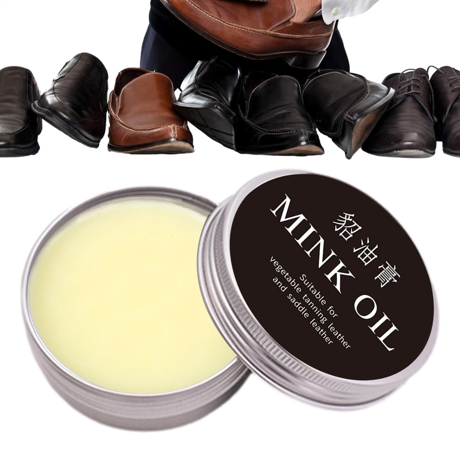 Crème de soin du cuir - Huile de vison - Baume réparateur et rénovateur pour restaurer et rénover des bottes, sacs, meubles en cuir, chaussures, sièges de voiture