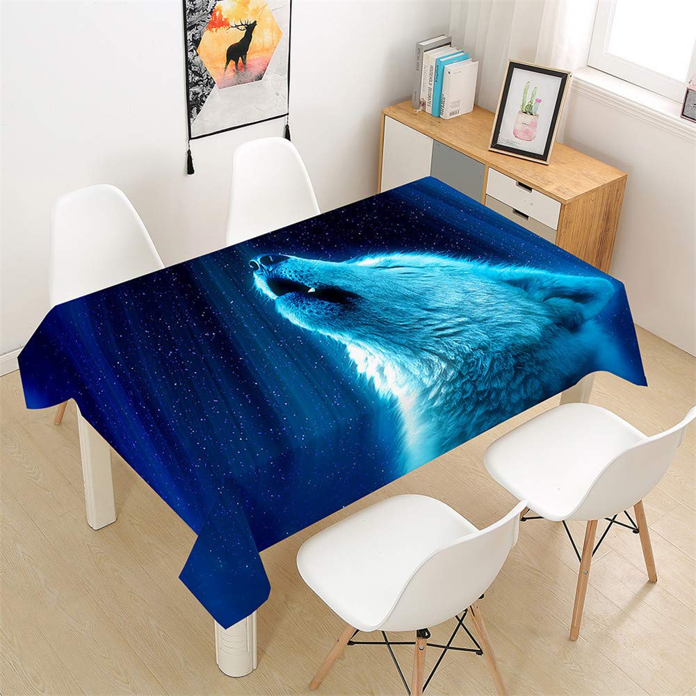 Morbuy Starry Sky Table Cloths Rectangular Waterproof, 3D Animal Wolf Print Tablecloth Wipe Clean Stain Resistant Table Cover For Kitchen Dining Garden Kids Party Decorations (,60X60cm)