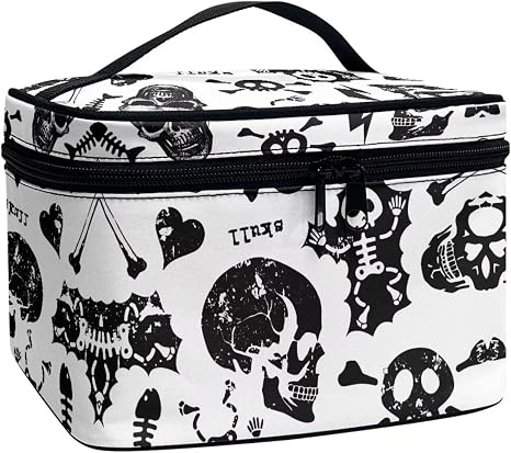 JoyLamoria House Skull Print Cosmetic Bag Portable Girls Purse Toiletry Handbag Zipper Closure