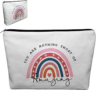 شنطة مكياج، شنط مستحضرات تجميل بألوان قوس قزح صغيرة مضحكة للنساء، قطعة واحدة، 25 × 17 × 5 سم