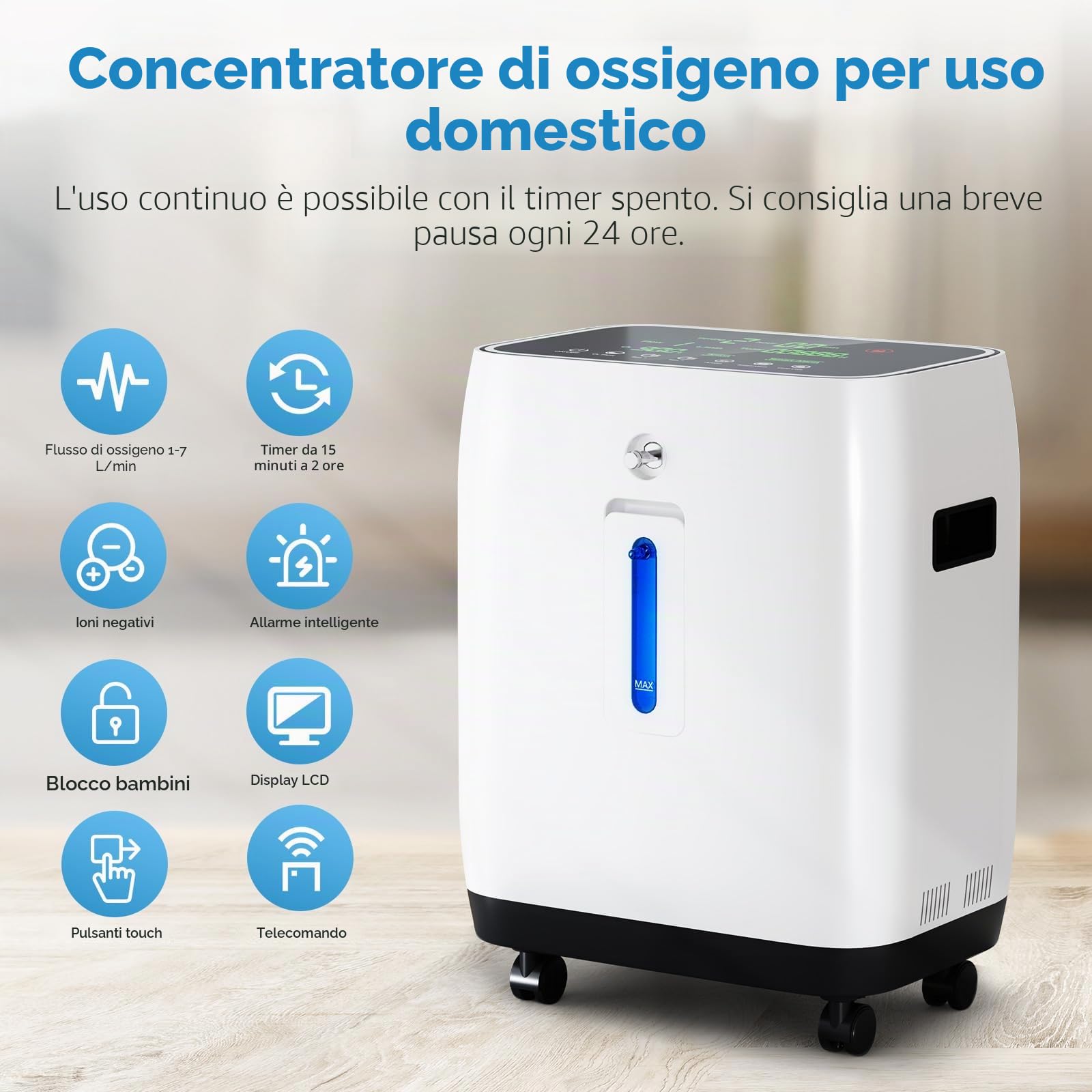 Concentratore di ossigeno portatile, concentrato di ossigeno Xandoril per uso domestico, 90%, 1-7 l/min, dispositivo di ossigeno, concentratore di ossigeno portatile, concentrato di ossigeno con