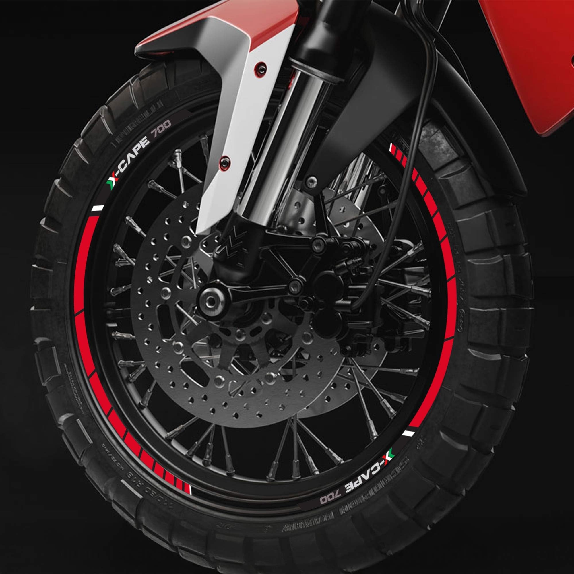 labelbike - Adesivi Strisce Moto Cerchi Ruote Tuning Kit Decorazione compatibile con Moto Morini X-CAPE 700 2025 Colore Rosso Nero