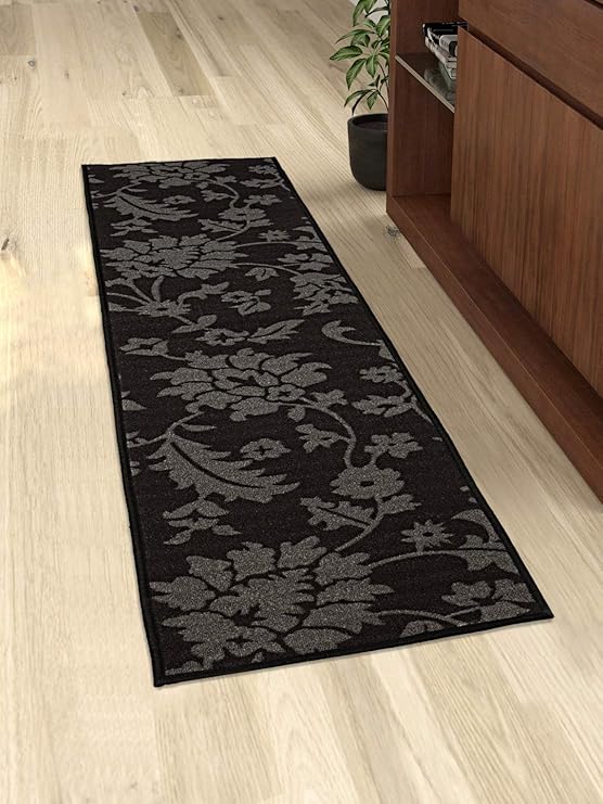 Saral Home Easy Living Polypropylene Floral Kitchen Runner (Grey, 45X120 CM)
