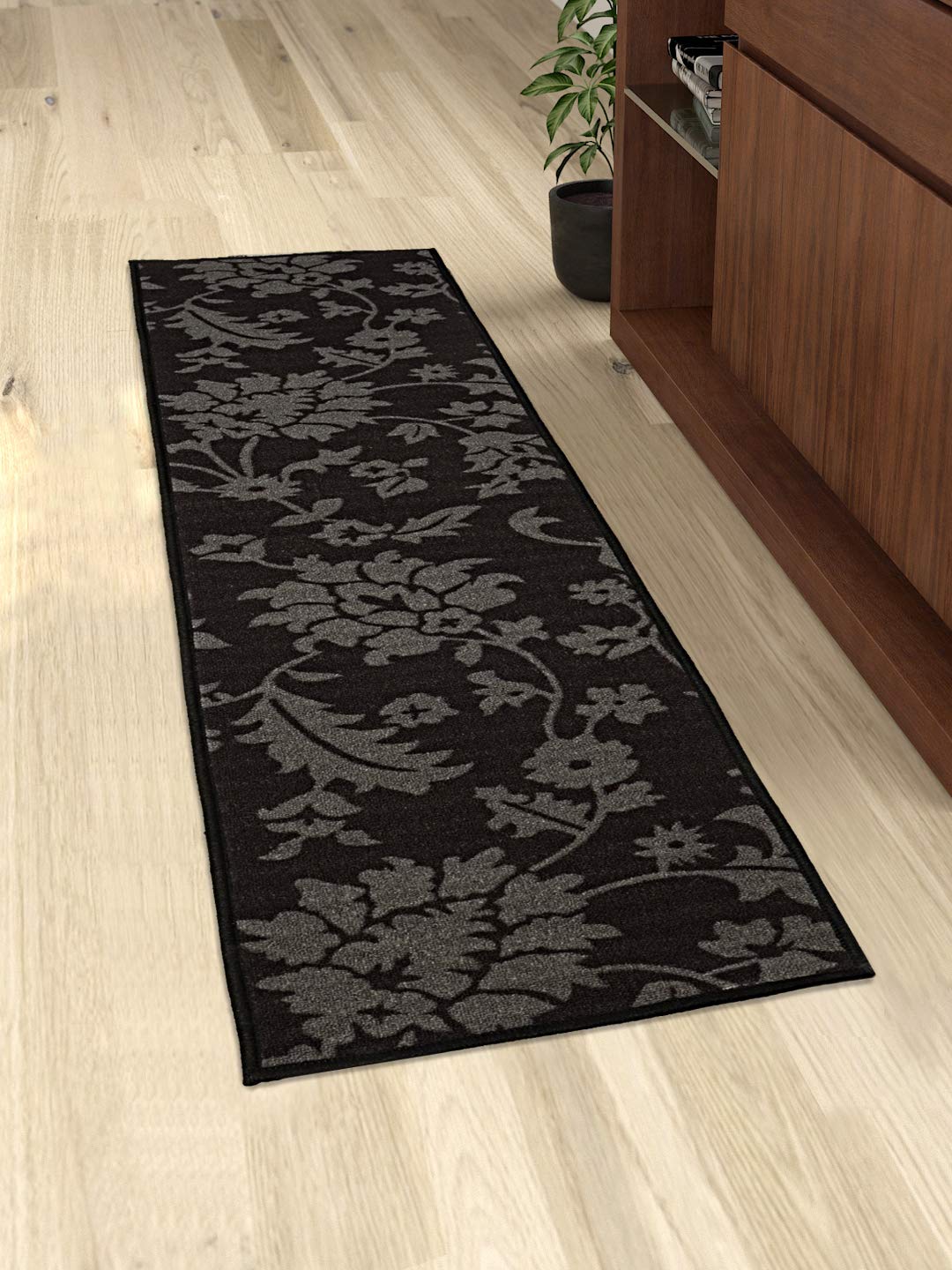 Saral Home Floral Designer Soft PP Yarn Durable & Washable Multipurpose Runner for Home/Kitchen/Living Area/Lobby/Office with Anti Skid Backing (Grey, 45 Cm X 120 Cm)