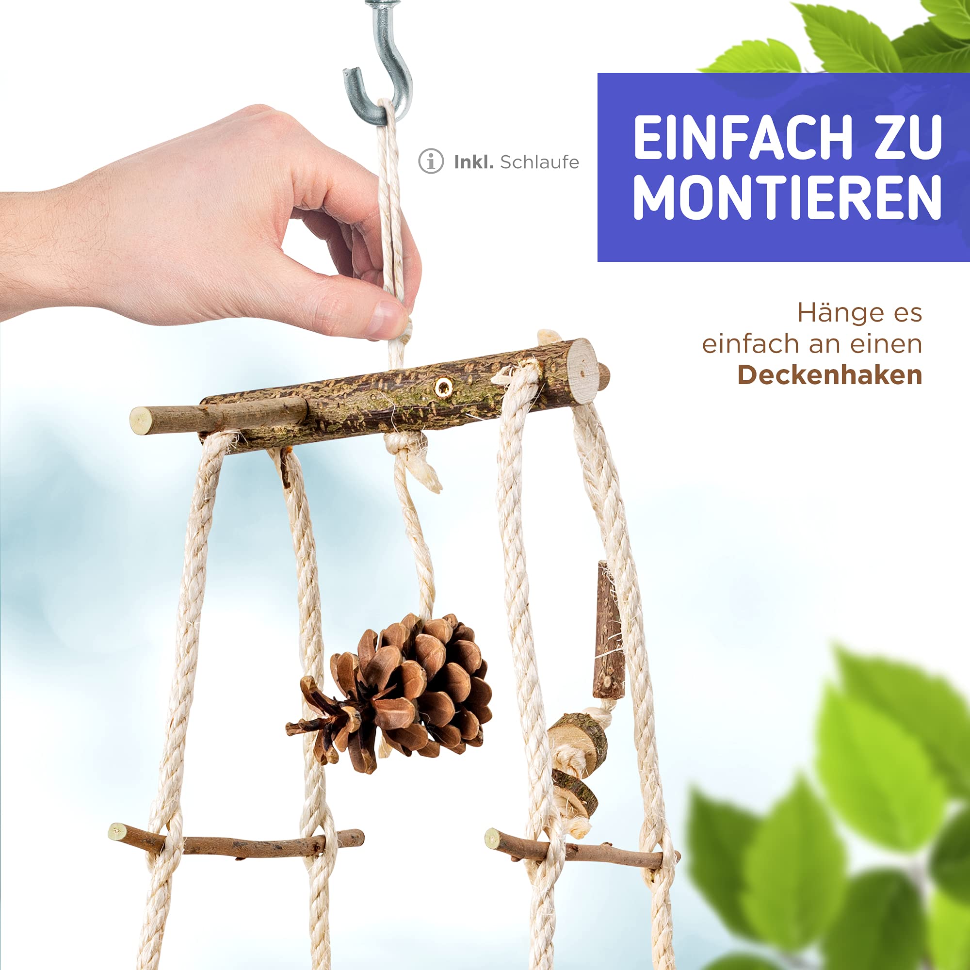 Vogelgaleria® XXL Vogelschaukel Vogelspielplatz hängend | Tolles Vogelspielzeug für Wellensittich, Nymphensittich & Co.