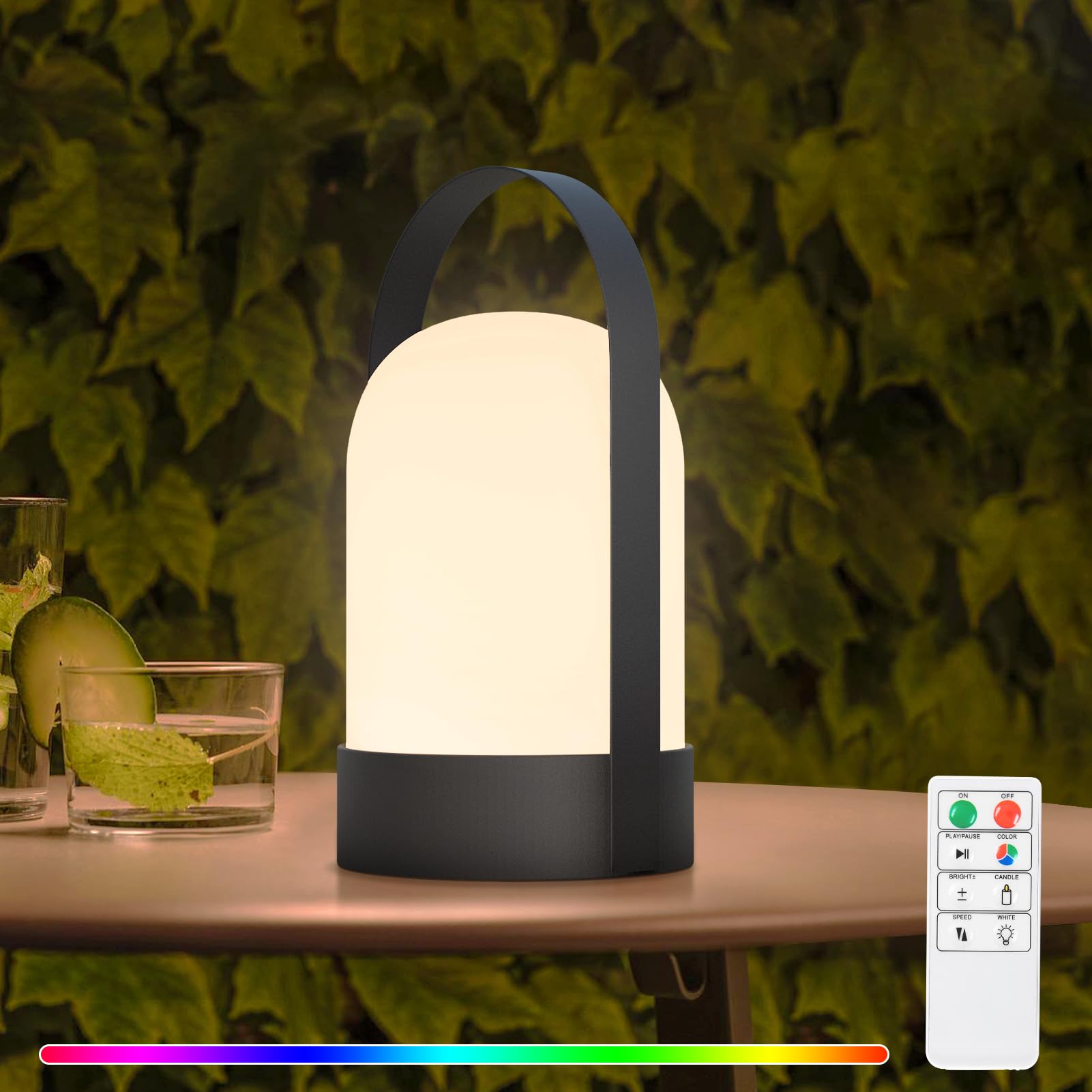 NiceBuy Lampada da tavolo a LED senza fili, dimmerabile, 8 colori che cambiano colore, batteria USB, ricaricabile, per esterni, senza fili, piccola, con telecomando, per campeggio, soggiorno, esterni,