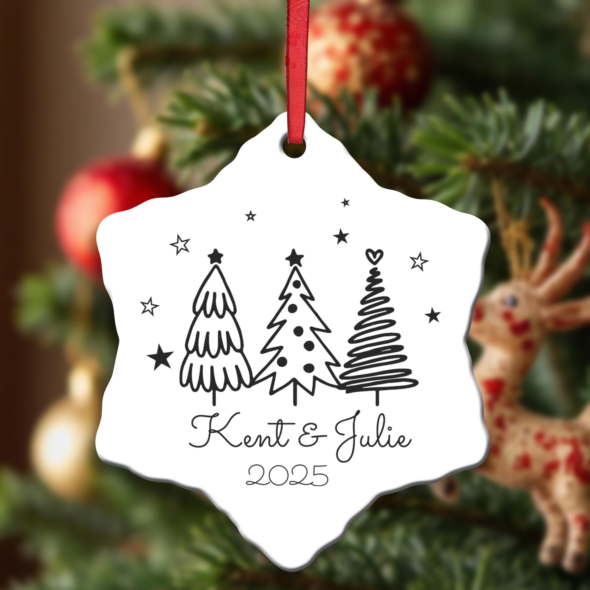 Kreatesquare White Personalised Christmas Baubles Star Shape Ceramic Christmas