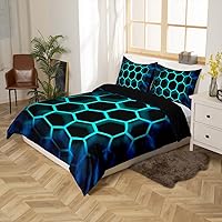 Vista 2 de Juego de ropa de cama de panal de abeja, funda de edredón geométrica 3D de colmena hexagonal de colmena tamaño Queen para niños y hombres, funda